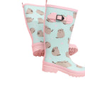 Mint Green-Pink - Close up - Pusheen Womens-Ladies Wellington Boots
