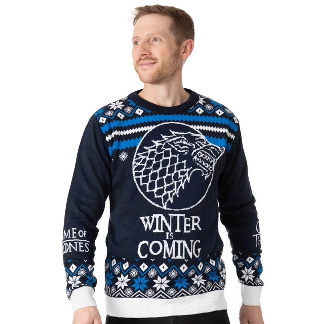 Blue-White - Side - Game Of Thrones Unisex Adult Stark Knitted Christmas Jumper