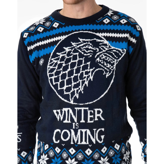 Blue-White - Pack Shot - Game Of Thrones Unisex Adult Stark Knitted Christmas Jumper