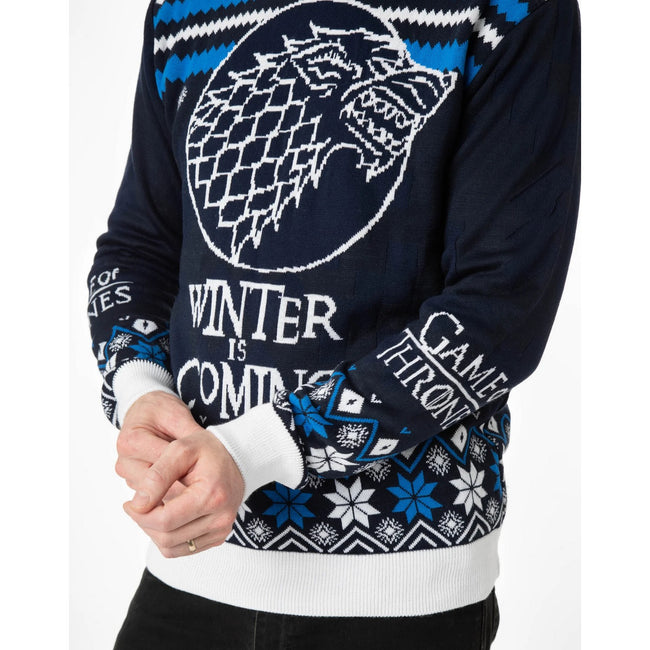 Blue-White - Close up - Game Of Thrones Unisex Adult Stark Knitted Christmas Jumper
