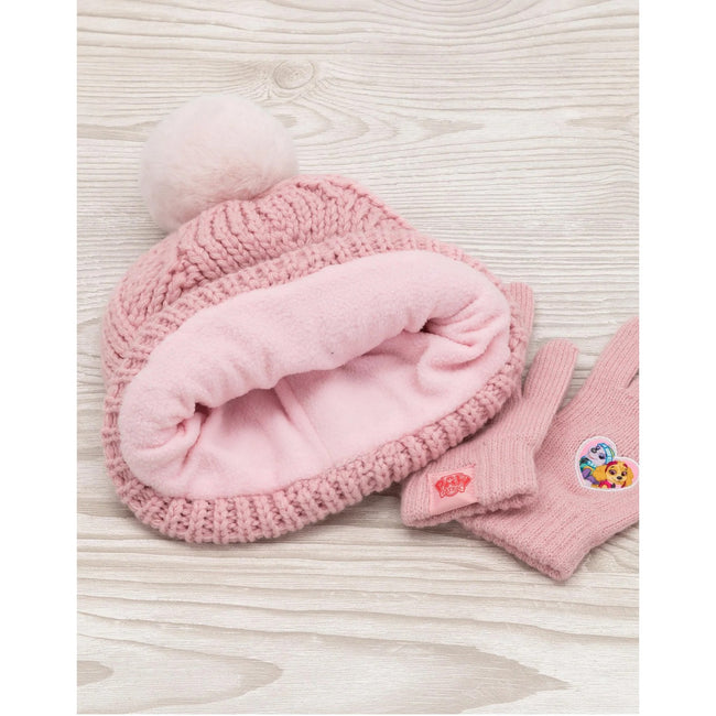 Pink - Pack Shot - Paw Patrol Girls Friends Knitted Hat And Gloves Set