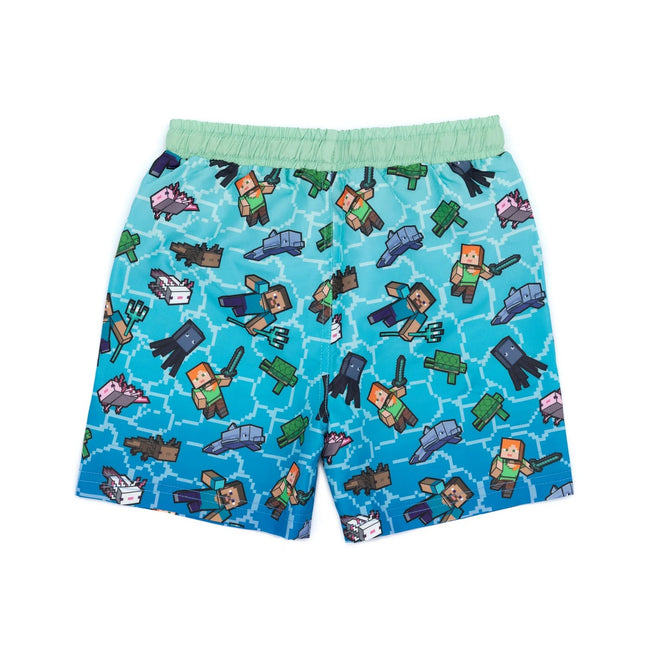 Blue - Back - Minecraft Boys Swim Shorts