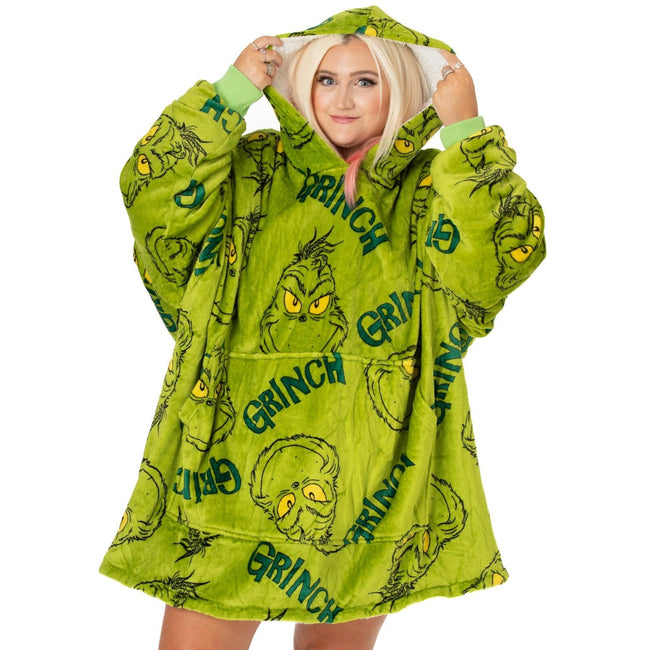 Green - Side - The Grinch Unisex Adult Oversized Hoodie Blanket
