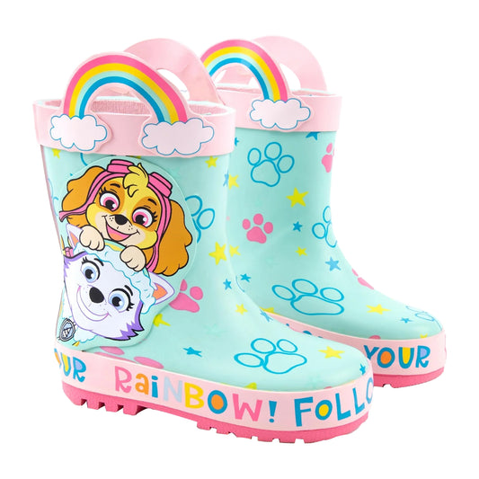 Pink-Blue - Front - Paw Patrol Childrens-Kids Skye & Everest Wellington Boots