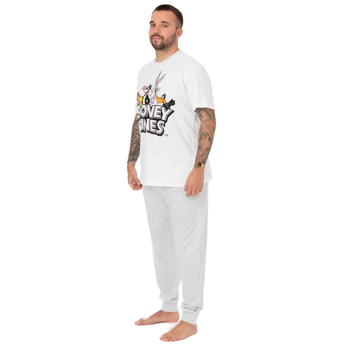 White - Close up - Looney Tunes Mens Logo Long Pyjama Set