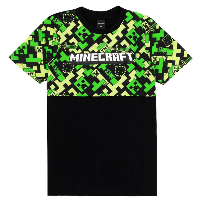Black-Green - Side - Minecraft Childrens-Kids Creeper Short Pyjama Set