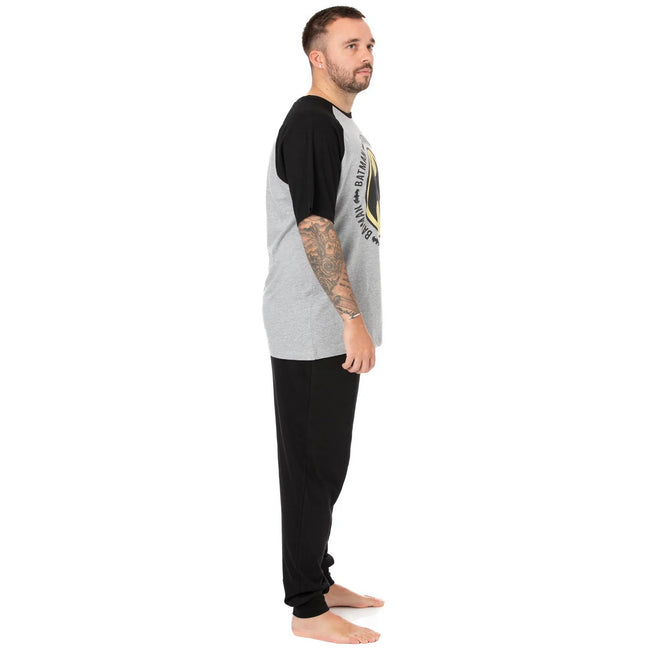 Grey-Black - Side - Batman Mens Logo Long Pyjama Set