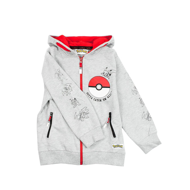 Grey - Back - Pokemon Boys Gotta Catch Em All Pokeball Full Zip Drawstring Hoodie