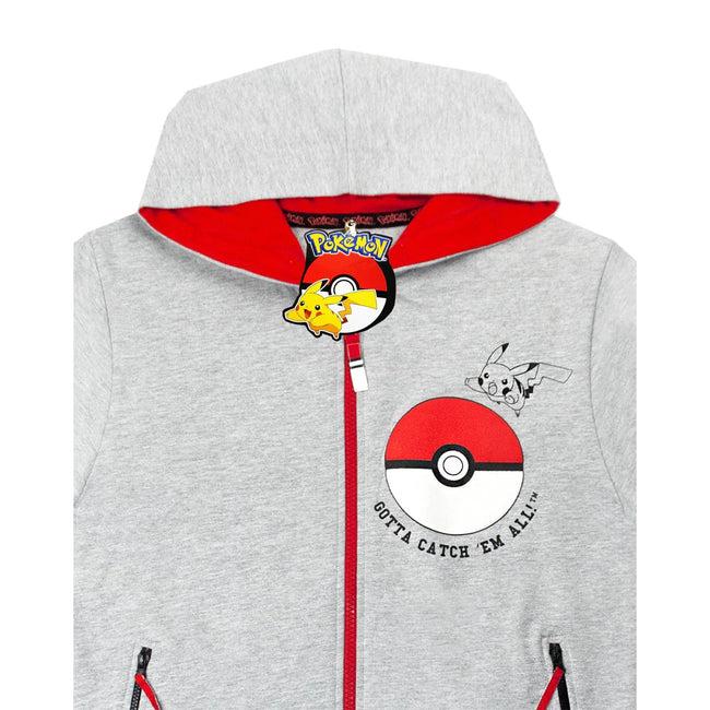 Grey - Side - Pokemon Boys Gotta Catch Em All Pokeball Full Zip Drawstring Hoodie