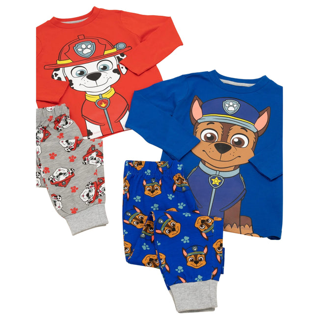 Blue-Red-Grey - Pack Shot - Paw Patrol Childrens-Kids Chase & Marshall Long Pyjama Set (Pack of 2)