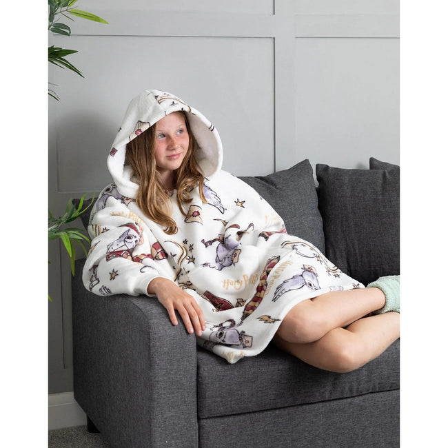 White - Side - Harry Potter Childrens-Kids Oversized Hoodie Blanket