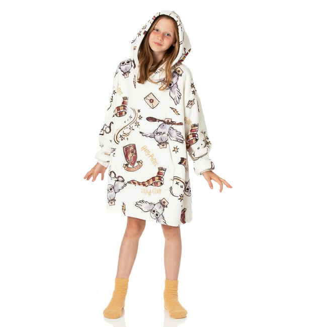 White - Lifestyle - Harry Potter Childrens-Kids Oversized Hoodie Blanket