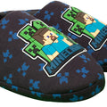 Navy Blue - Side - Minecraft Boys Creeper Slippers