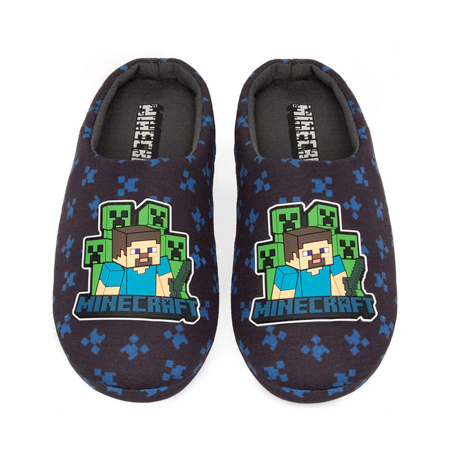 Navy Blue - Front - Minecraft Boys Creeper Slippers