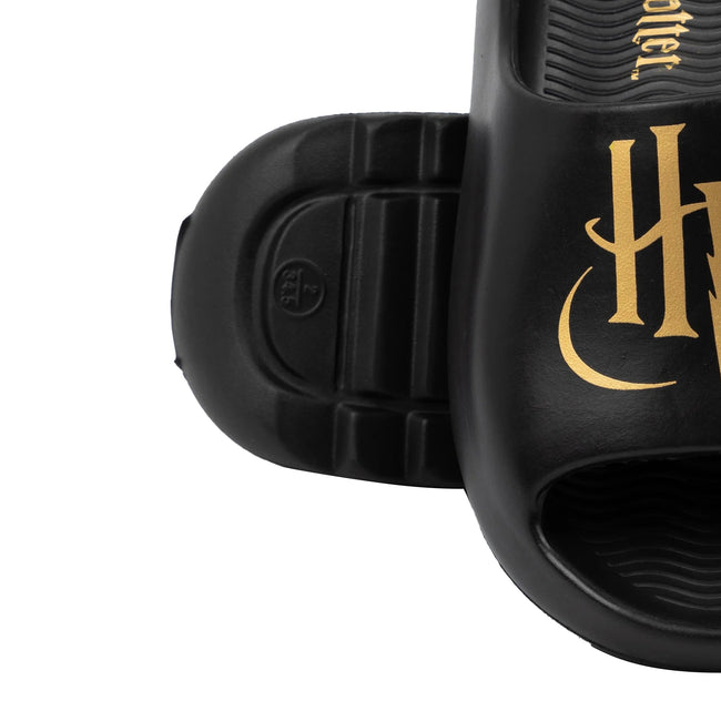 Black-Gold - Side - Harry Potter Childrens-Kids Golden Snitch Moulded Footbed Sliders