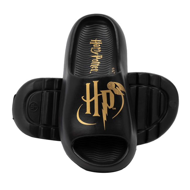Black-Gold - Close up - Harry Potter Childrens-Kids Golden Snitch Moulded Footbed Sliders