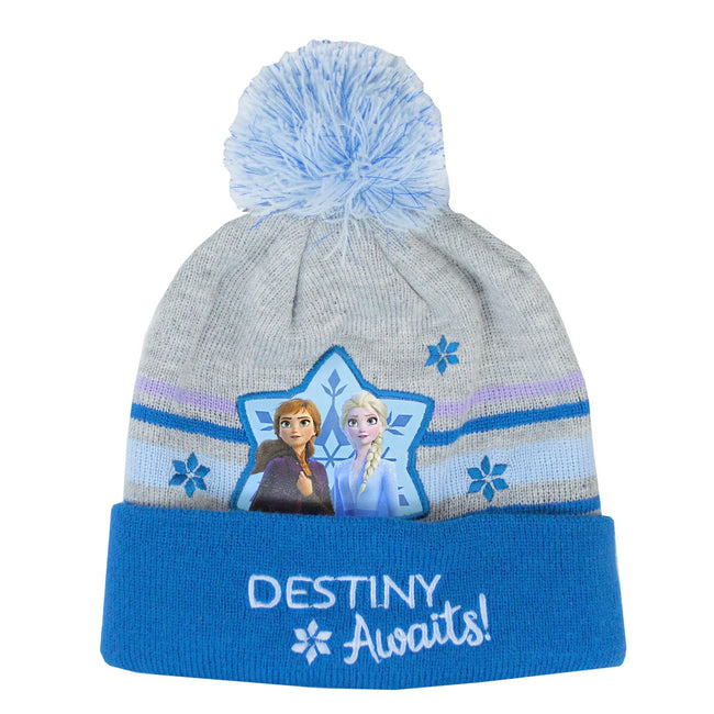Blue-Grey - Back - Frozen II Destiny Awaits! Bobble Hat Gloves And Scarf Set