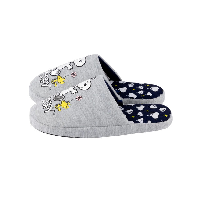 Grey-White-Black - Side - Peanuts Womens-Ladies Snoopy Slippers
