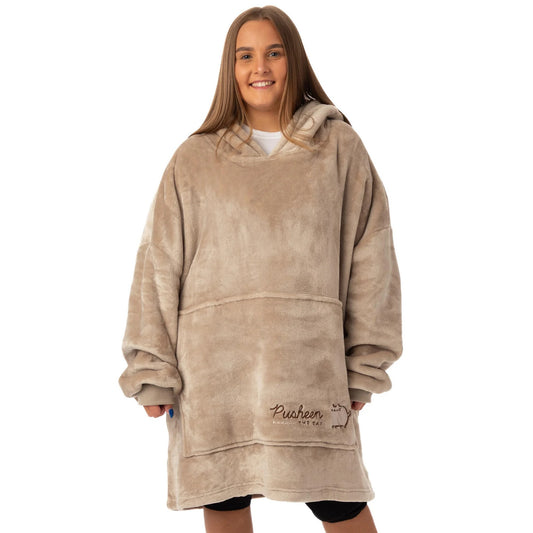 Brown - Front - Pusheen Womens-Ladies Embroidered Hoodie Blanket