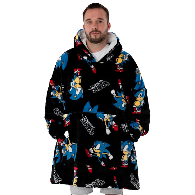 Black - Front - Sonic The Hedgehog Mens Hoodie Blanket