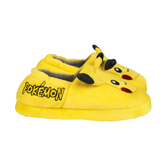 Yellow-Black - Back - Pokemon Childrens-Kids Pikachu 3D Face Character Slippers