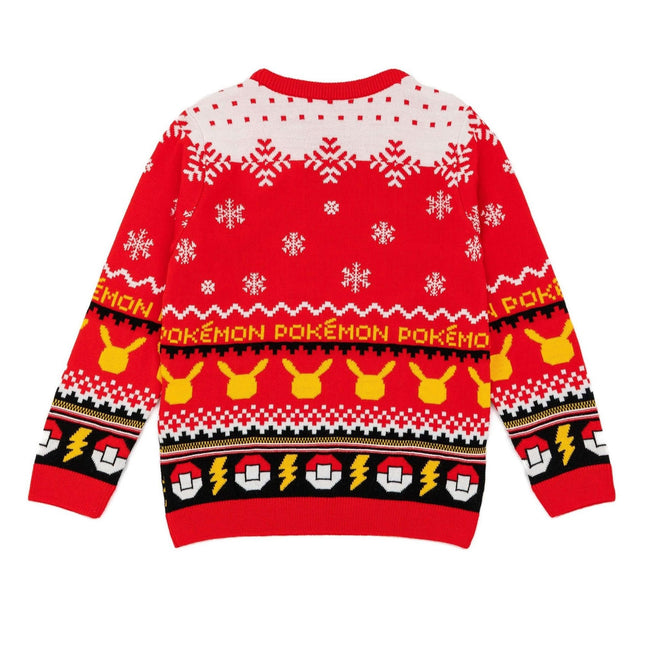 Red - Back - Pokemon Childrens-Kids Pikachu Knitted Christmas Jumper