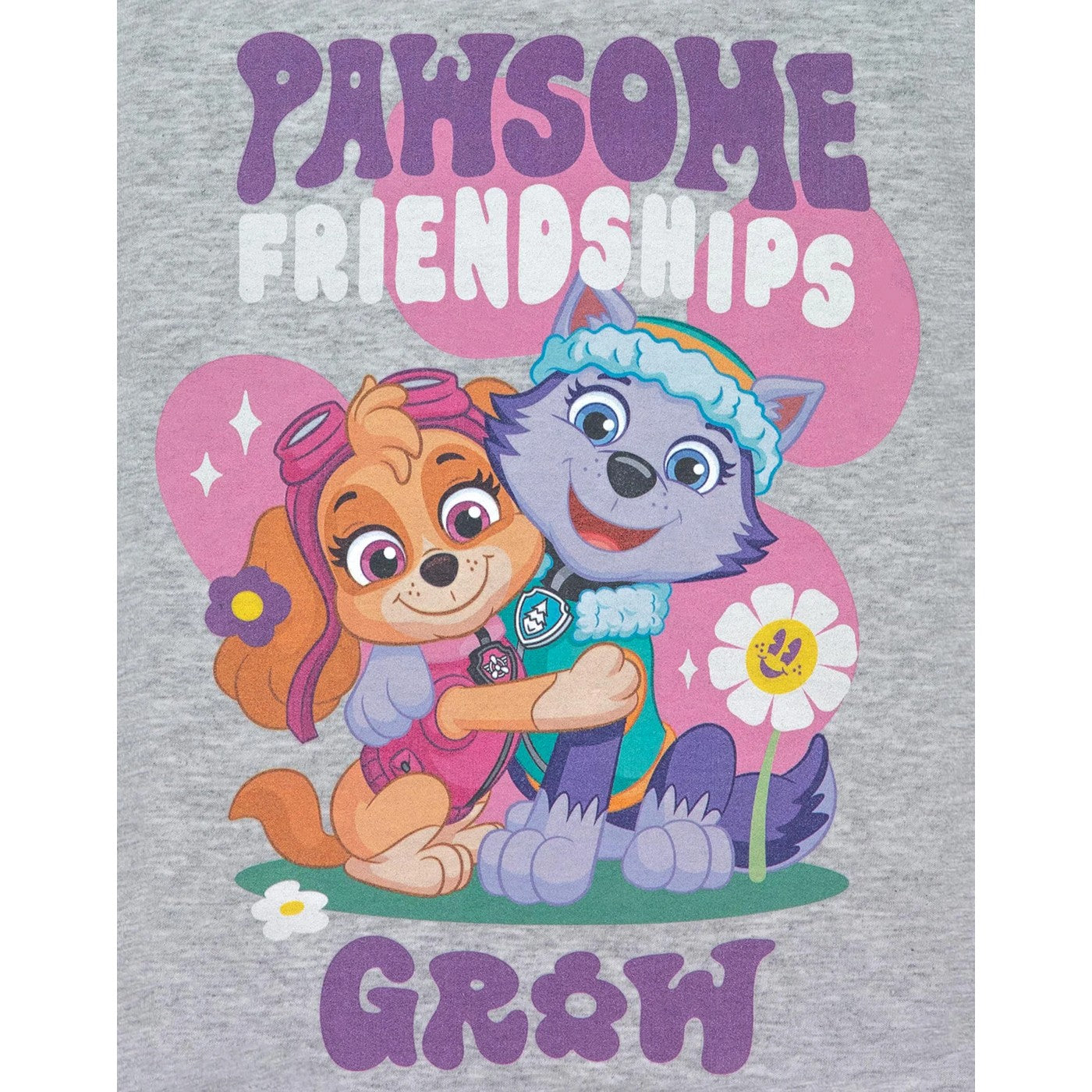 Grey - Pack Shot - Paw Patrol Girls Pawsome Friendships Marl T-Shirt