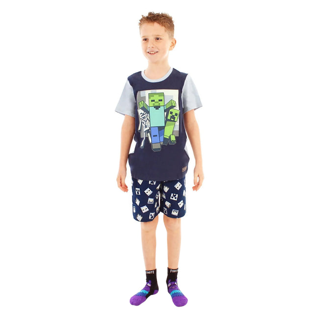 Blue - Side - Minecraft Boys Undead Short Pyjama Set
