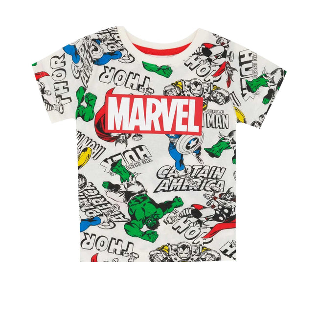 White-Multicoloured - Back - Marvel Boys Superhero Short Pyjama Set
