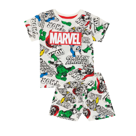 White-Multicoloured - Front - Marvel Boys Superhero Short Pyjama Set