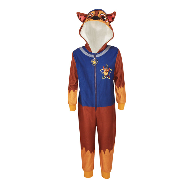 Blue-Brown-Yellow - Back - Paw Patrol Childrens-Kids Chase All-In-One Nightwear