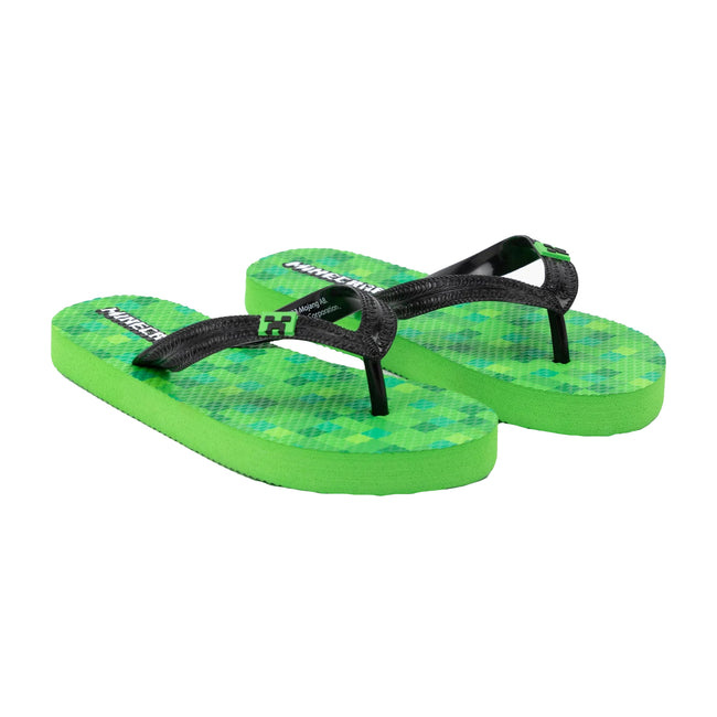 Green - Side - Minecraft Childrens-Kids Creeper Flip Flops