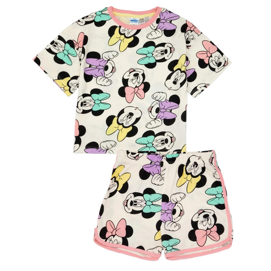 White - Front - Minnie Mouse Girls All-Over Print Short Pyjama Set