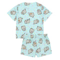 Blue-Pink - Side - Pusheen Girls Cat Short Pyjama Set (Pack of 2)