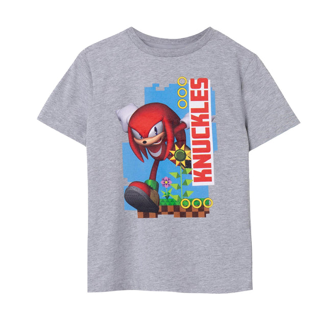 Grey Marl - Front - Sonic The Hedgehog Childrens-Kids Knuckles Short-Sleeved T-Shirt