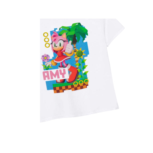 White - Side - Sonic The Hedgehog Childrens-Kids Amy Short-Sleeved T-Shirt