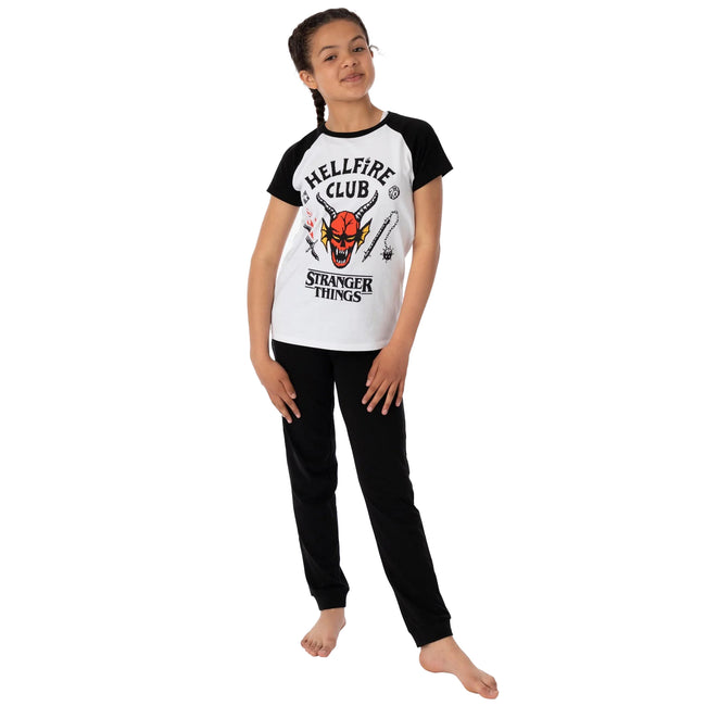Black-White - Side - Stranger Things Childrens-Kids Hellfire Club Pyjama Set
