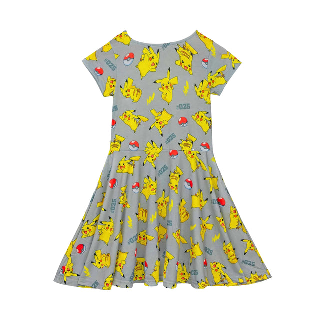 Grey - Back - Pokemon Girls Pikachu Short-Sleeved Skater Dress
