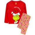 Red - Front - The Grinch Girls Merry Grinchmas Long Pyjama Set