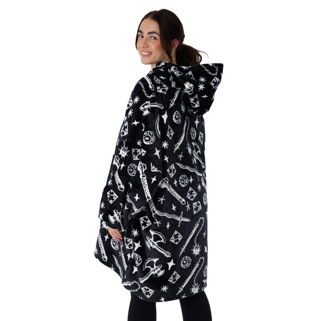 Black-White - Back - Stranger Things Unisex Adult Hellfire Club Hoodie Blanket