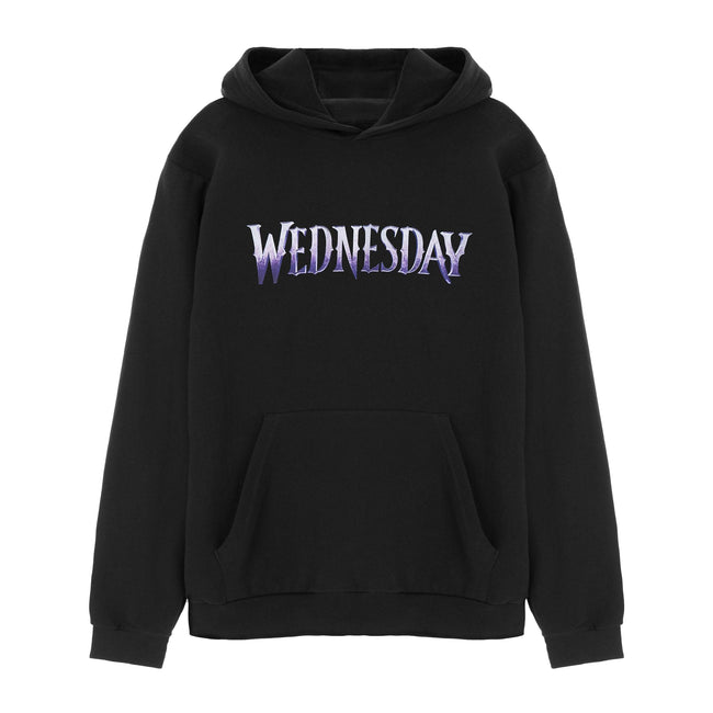 Black-Purple - Front - Wednesday Womens-Ladies Logo Hoodie