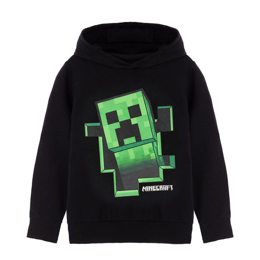 Black-Green - Front - Minecraft Childrens-Kids Creeper Hoodie