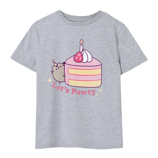 Grey Marl - Front - Pusheen Girls Let´s Pawty T-Shirt