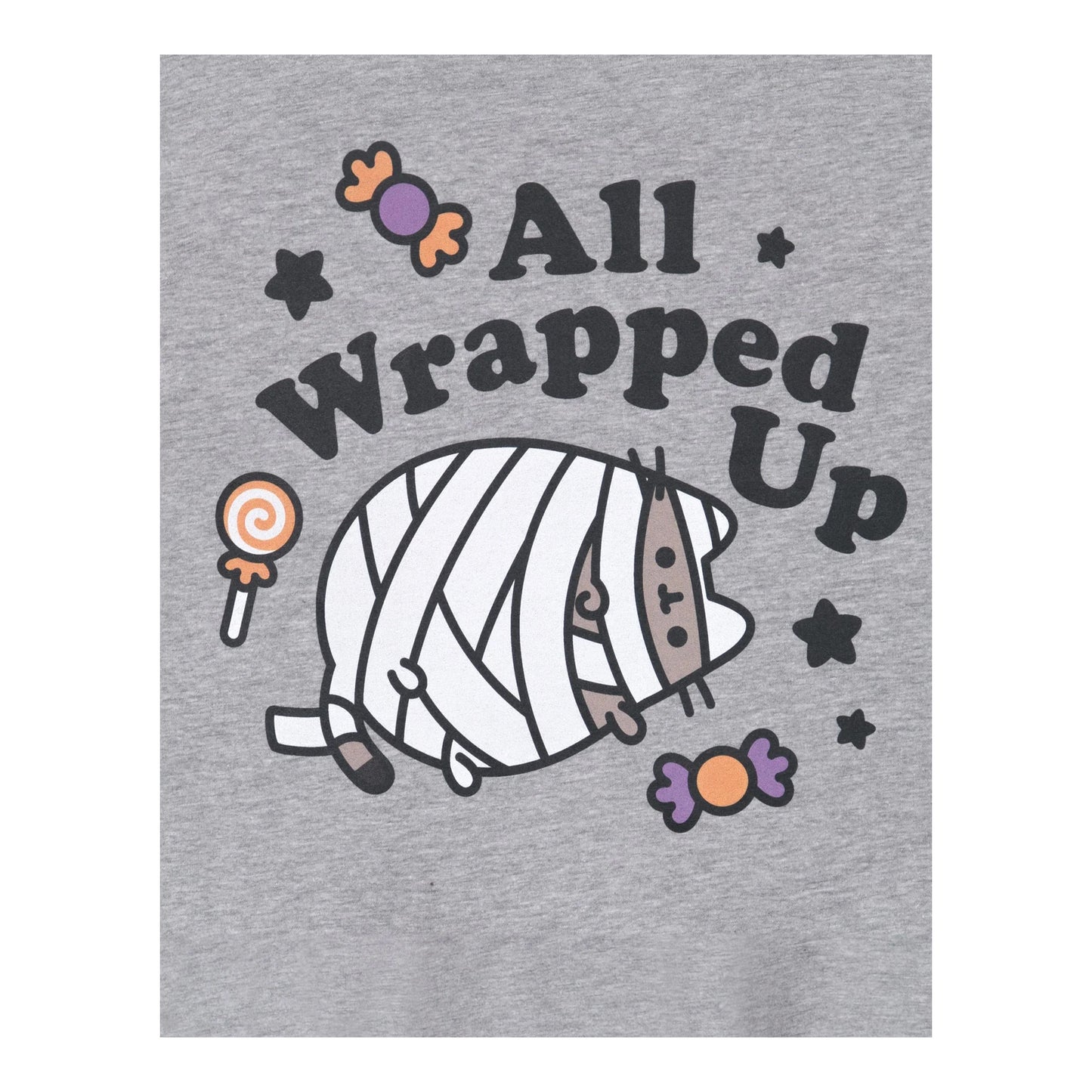 Grey - Side - Pusheen Womens-Ladies All Wrapped Up Halloween T-Shirt