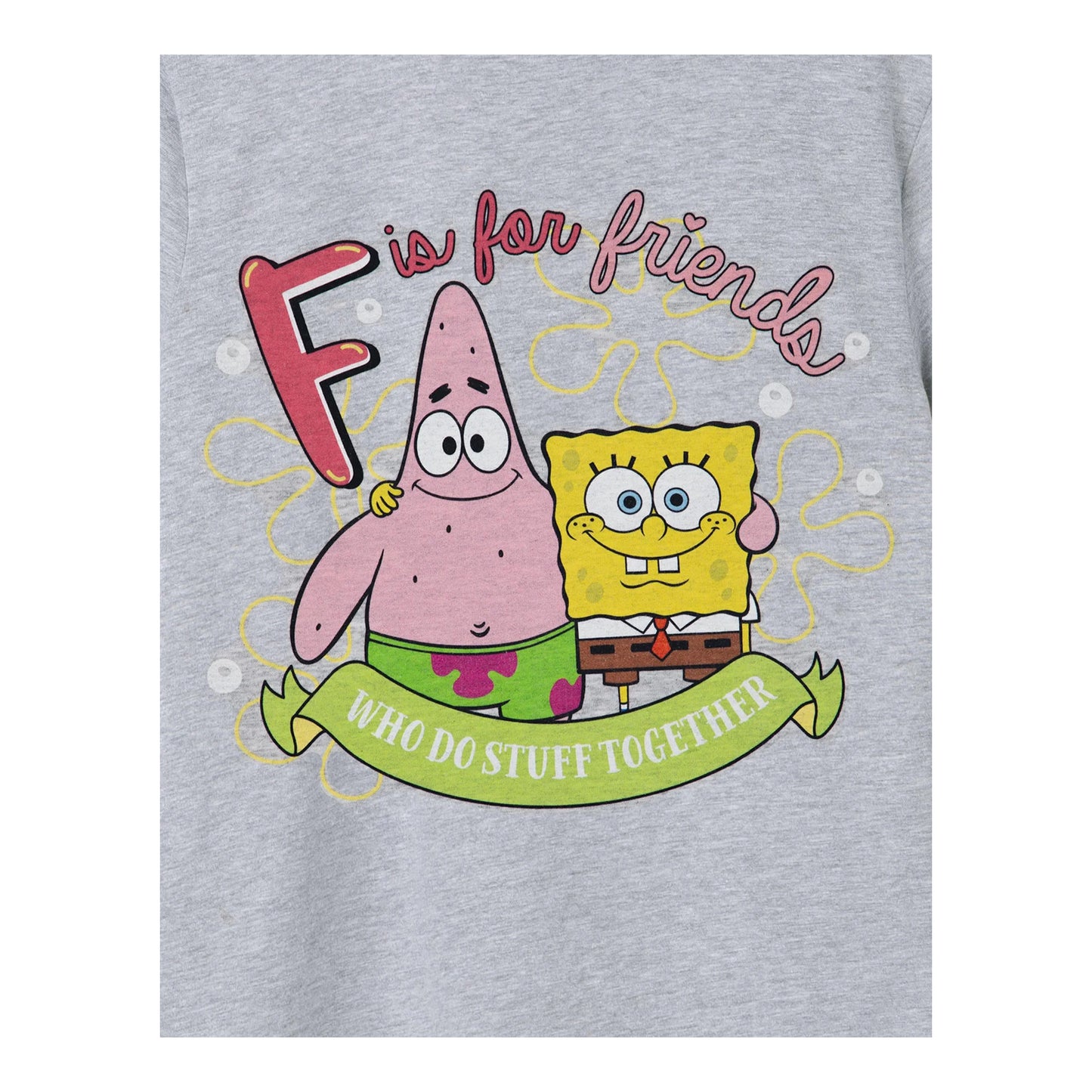Grey Marl - Side - SpongeBob SquarePants Girls F Is For Friends T-Shirt