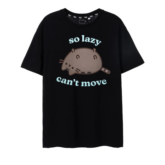 Black-Pastel Blue - Front - Pusheen Womens-Ladies So Lazy Can´t Move T-Shirt