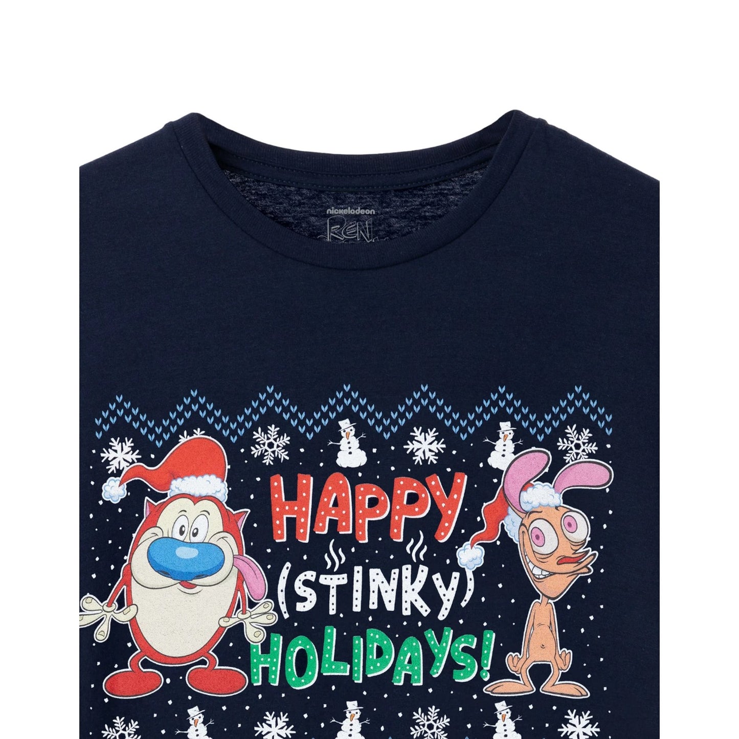 Navy - Side - Ren & Stimpy Mens Happy Stinky Holidays T-Shirt