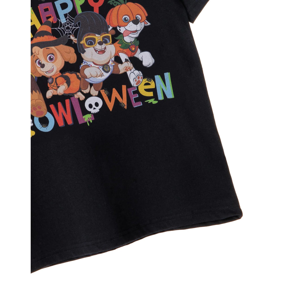 Black - Side - Paw Patrol Childrens-Kids Happy Howloween T-Shirt