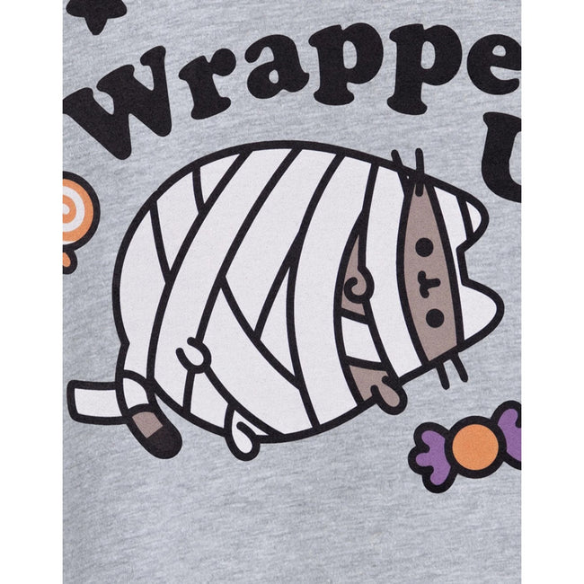 Grey - Back - Pusheen Girls Halloween Mummy Marl T-Shirt