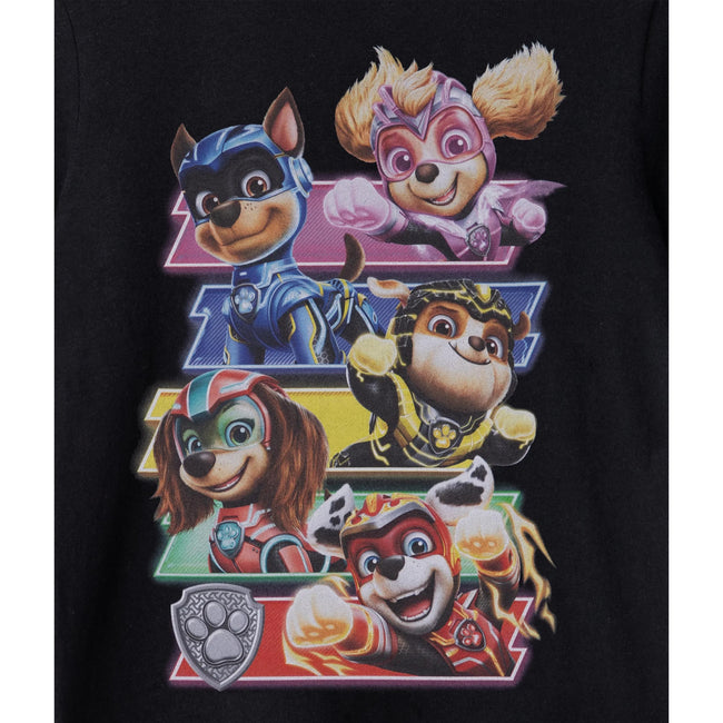 Black - Side - Paw Patrol: The Mighty Movie Childrens-Kids Logo T-Shirt